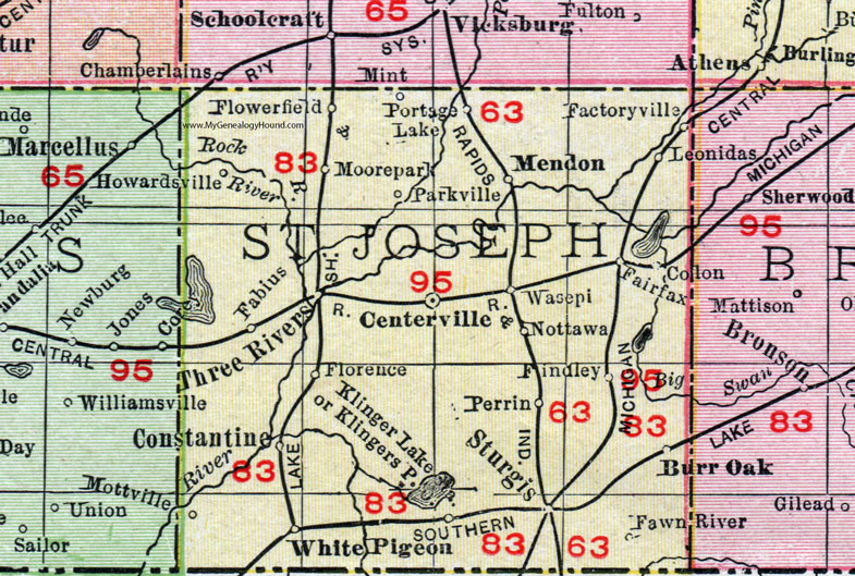 St. Joseph County, MI map dated 1911. Created by Rand McNally.